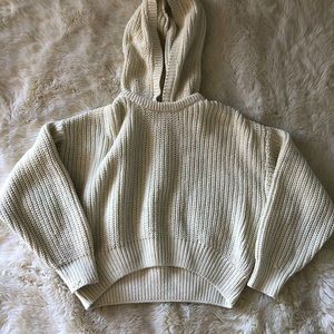 cream hooded chunky knit sweater